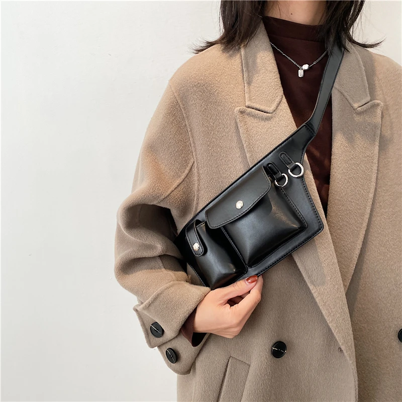 

Ladies Fashion Waist Bag Outdoor Pu Leather Waist Bag Messenger Bag Travel Sports Leisure Chest Bag Female Wallet