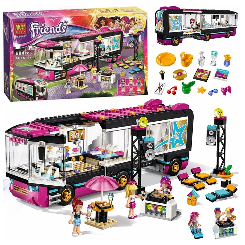 

In stock Friends Series Pop Star Tour Bus Building Blocks Bricks Compatible with 41106 Girls Friend Set Bricks Toys