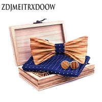 t248 wooden bow tie hanky cufflinks zebra set mens plaid dots bowtie wood design with boxes fashion novelty tie