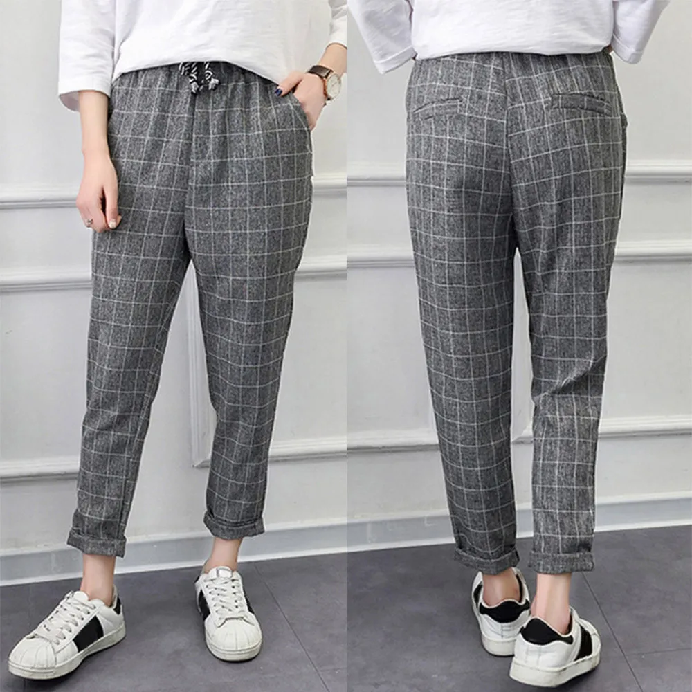 Новые модные женские повседневные клетчатые эластичный пояс кружево свободные