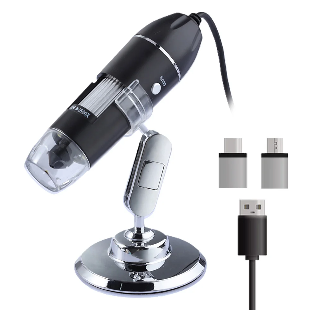 

1600X 1000X 500X USB Microscope Handheld Portable Digital 3 in 1 Type-c Micro USB Interface Electron With 8 LEDs With Bracket