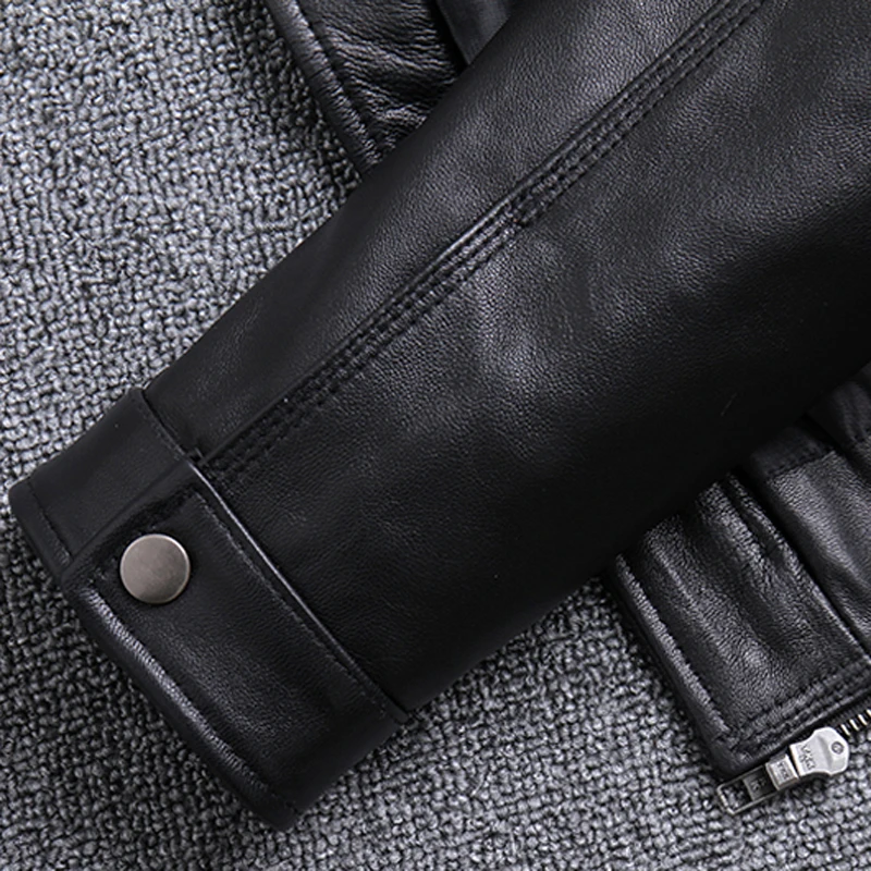 Мужская кожаная куртка Черная байкерская из натуральной овчины в европейском и