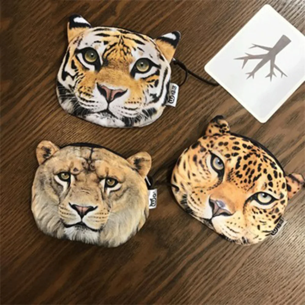 

New Coin Bag Simulation Tiger Lion Animal Cartoon Pattern Coin Purses Colorful Small Bag Wallet For Trave