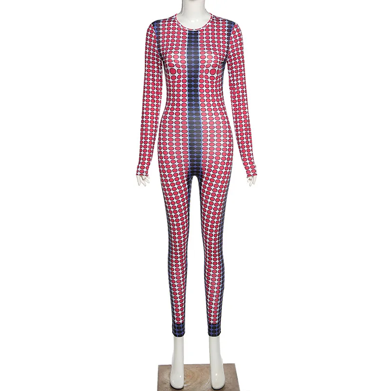 

92K20Q08797 Spring and autumn fashion new versatile Street women's print tight hip raising sports Jumpsuit