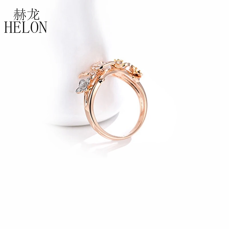 HELON Solid 14k Gold Certified круглое SI/H натуральное бриллиантовое кольцо для женщин три