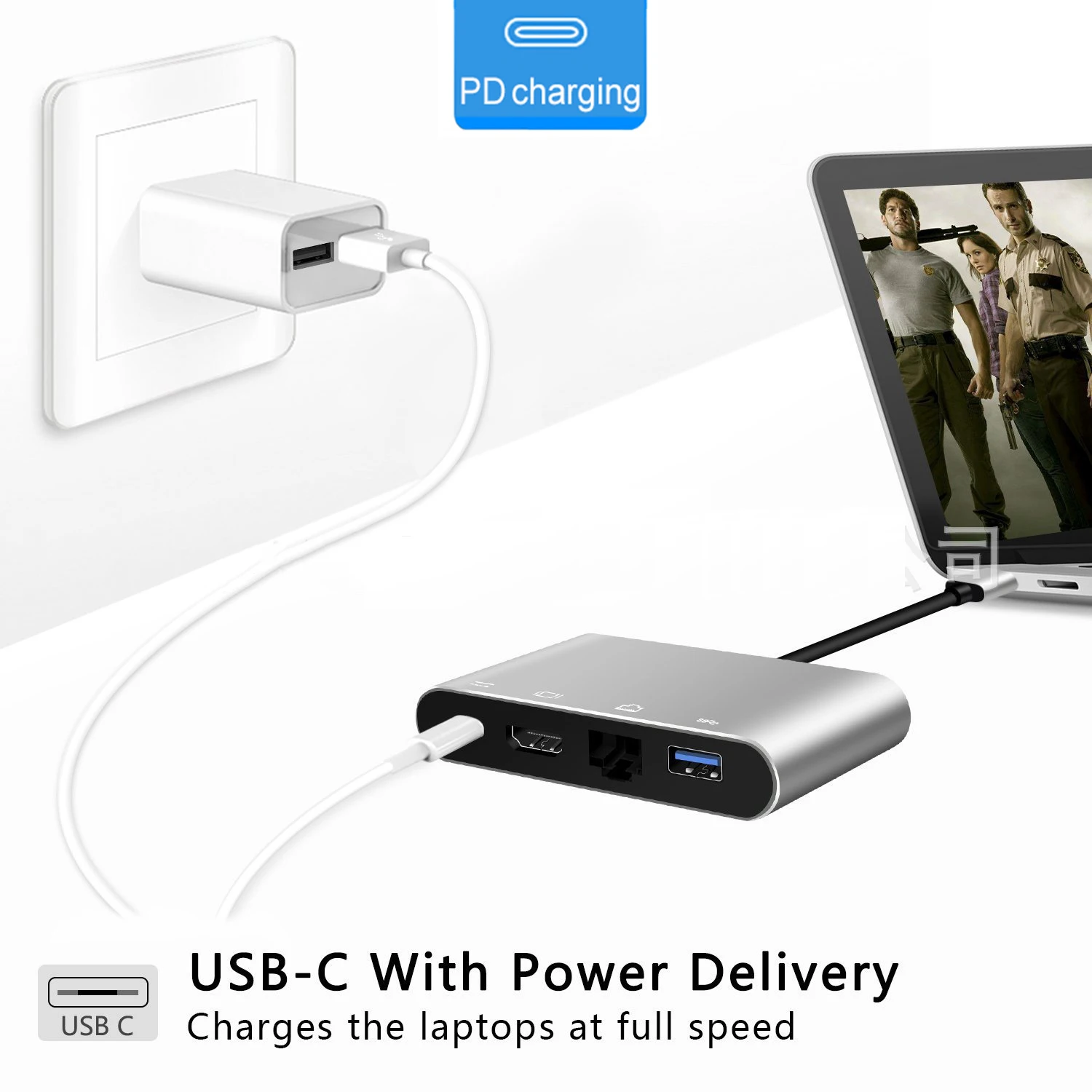 4 в 1 usb type-C к HDMI 4K+ RJ45 Gigabit Ethernet Сетевая карта+ type-C PD OTG концентратор адаптер кабель для MacBook USB-C сплиттер