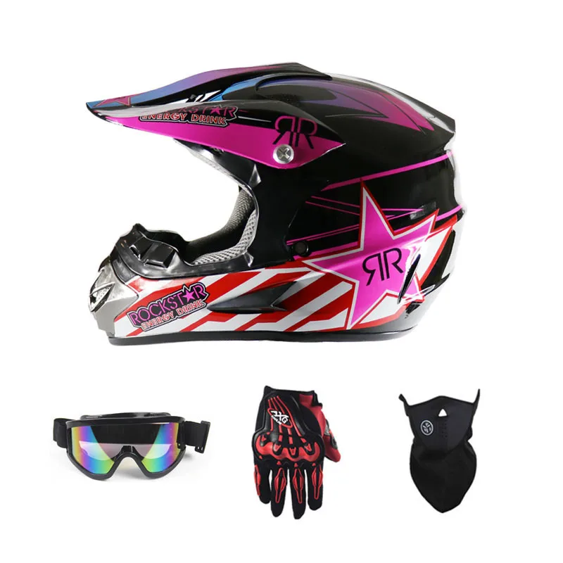 Отправляются перчатки очки маска мотоциклетный шлем для гонок по дороге розовый