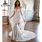 Винтажное свадебное платье-русалка в стиле бохо, с глубоким V-образным вырезом и кружевной аппликацией, с длинным расширяющимся книзу рукавом, 2022 Robe Mariage Roycebridal