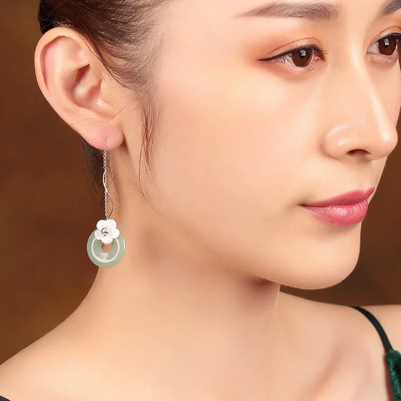 

ethnic 925 string women round stone sterling silver earrings christmas gifts for women girls