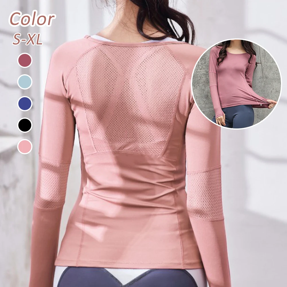 

Fitness Women's T Shirts Slim Fit For Sports Running Mesh Yoga Long Sleeve Jerseys Yoga Top Womens Gym Shirt SportWear Tees
