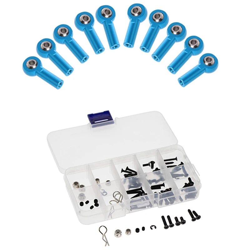 

10Pcs M3 Aluminum Link Rod End Ball Joint for Tamiya HSP TRAXXAS Hsp Racing,Blue & 84Pcs Screws Box Set