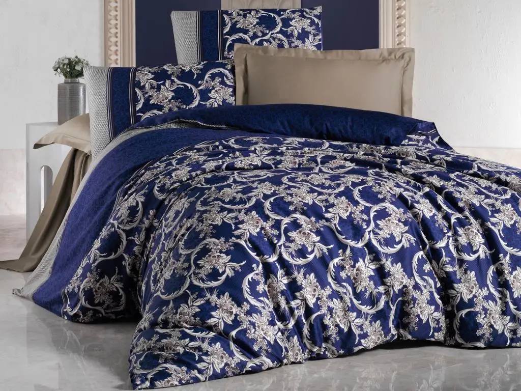 

Cotton Box Royal Satin Pera Double Duvet cover set Navy Blue