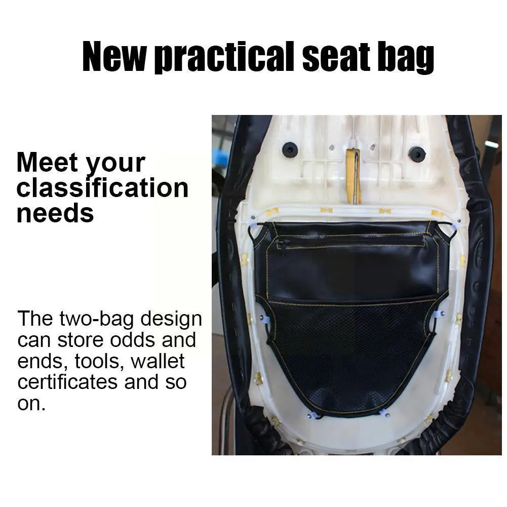 

Motorcycle Scooter Seat Bag PU Leather Scooter Under Seat Storage Pouch Bag Dual Pockets Organizer For Wallets Documents Ca W3M8