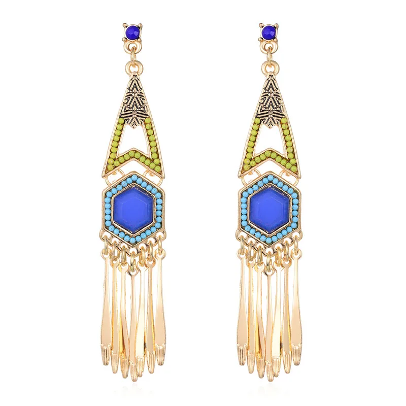 E3-10070 gold blue Shineland дешевые оптовые цены богемные желтый фиолетовый синий кристалл цветок висячие серьги женские этнические Boho ювелирные изделия подарок - Окраска металла: E3-10070 gold blue