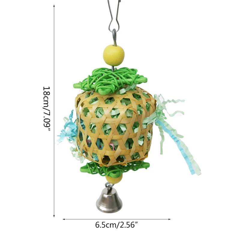 

Pet Parrot Bird Chewing Toy Cage Hanging Woven Rattan Ball with Paper Strips Foraging Biting Swing Toys for Budgie Parakeet