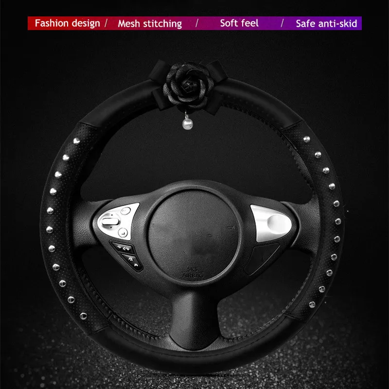 

2020 New Arrival Camellia Flower Fashion Leather Four Seasons Universal Car Handle Cover Steering Wheel Cover