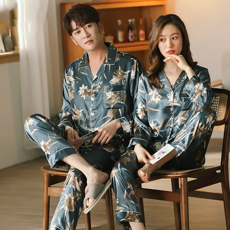 

Lovers Winter Pajamas Couples Unisex Silk Sleepwear Soft Pyjama Sets Nightgown Women Pajama Sets Long Sleeve Men Lounge Pijamas
