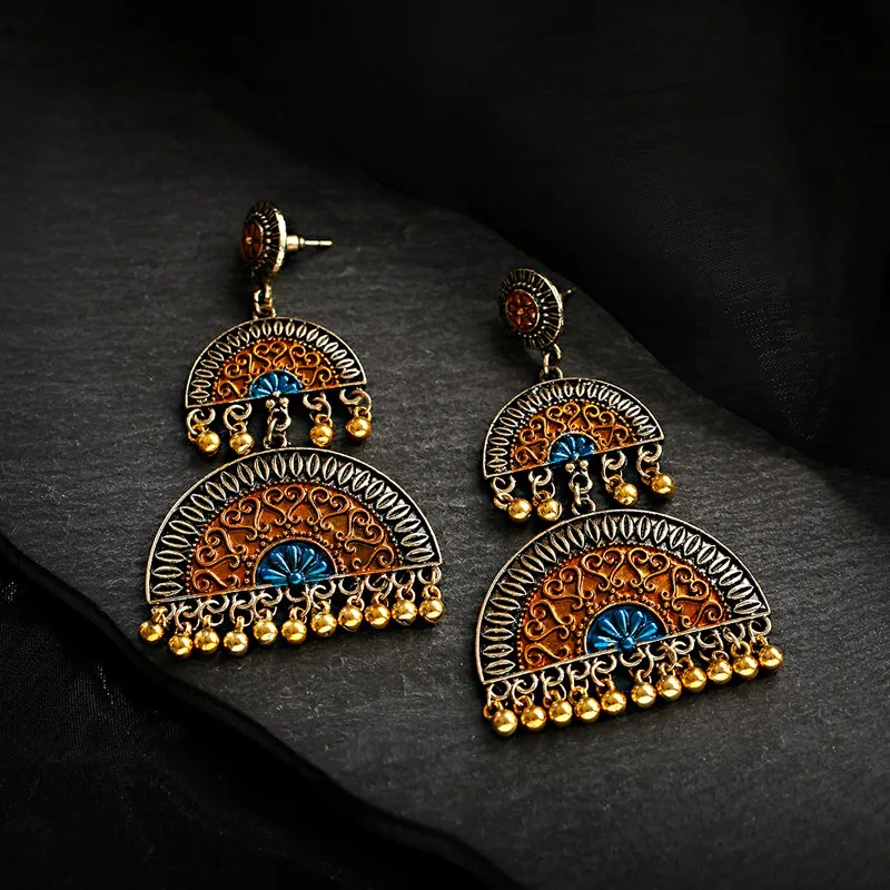 Этнические геометрические индийские джумка Золотые сережки с кисточками племя
