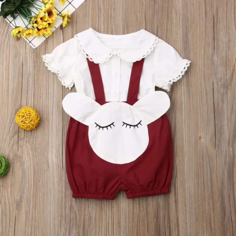 2 предмета Одежда для новорожденных девочек блузка с короткими рукавами белый