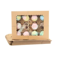 6pcs cupcake box with 12 hole insert cupcake carrier holder kraft paper cupcake box with display window for muffin