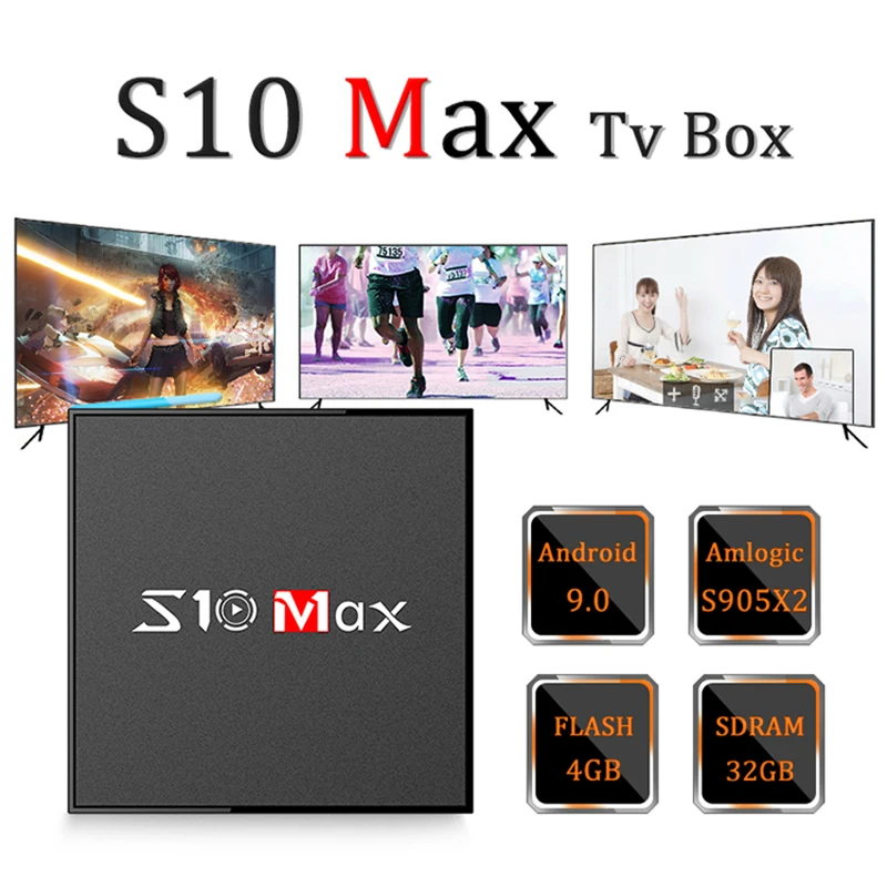 S10 MAX 4 ГБ 32 Android 9 0 Смарт ТВ коробка Amlogic S905X2 четырехъядерный телеприставка