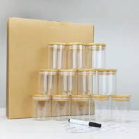 12pcsset bamboo cover glass condiment jar pearl cotton paper box for free some stickers and 1 marker kitchen accessories