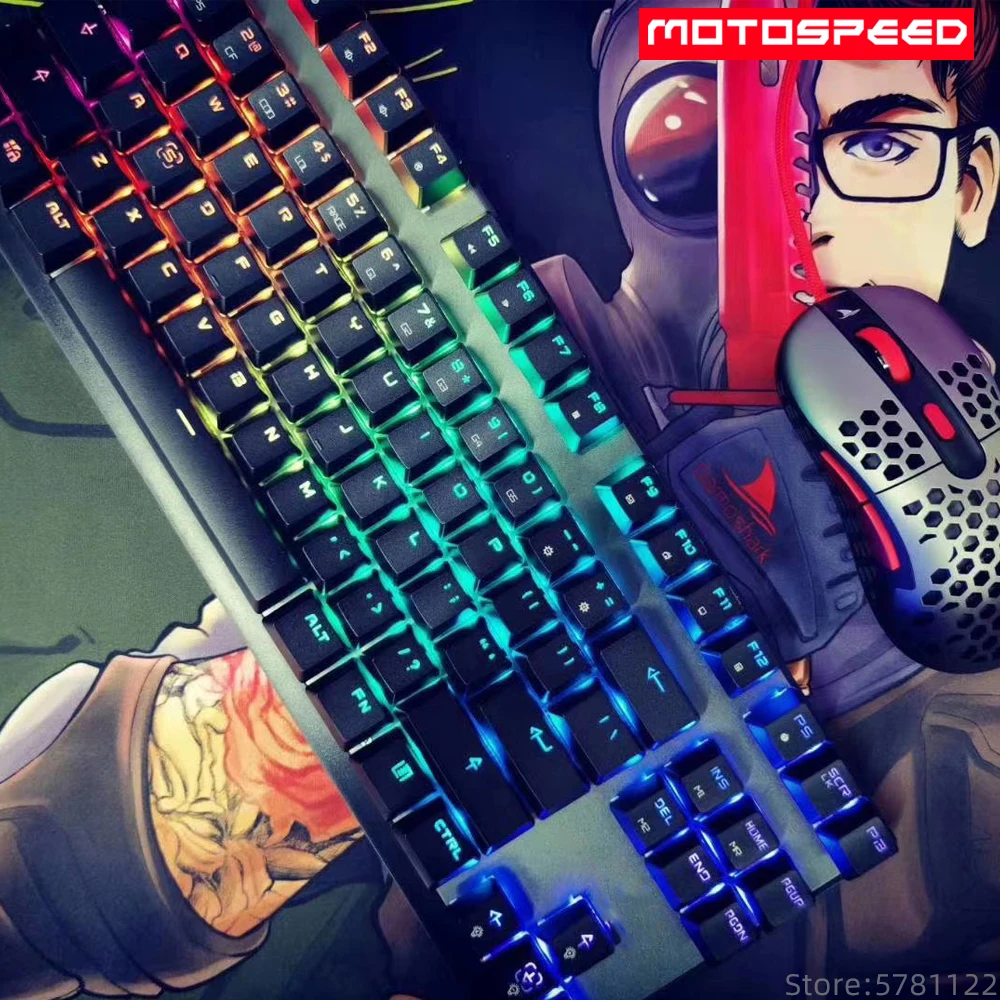 

Механическая USB-клавиатура Motospeed, 87 клавиш, проводная, RGB-подсветка, красный переключатель, игровые клавиатуры с защитой от ореолов для насто...