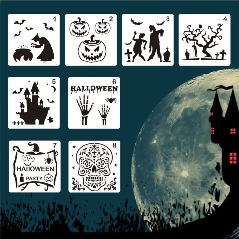 

8PCS Halloween Decor Stencils Template for Face Painting DIY Drawing Painting T