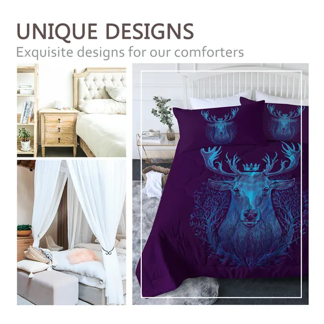 BlessLiving Deer Quilt Cover Set Whitetail Comforter Crown Branch Summer Bedspreads 3d Print Graphic Animal Colchas Cute Blanket 2