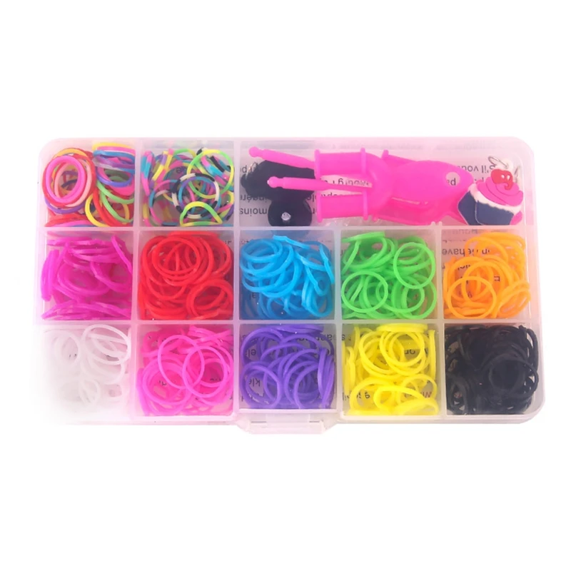 

480Pcs/15 Grids Girl Hair Band Rainbow Rubber Band, DIY Hand-Woven Bracelet Loom Making Rubber Band K1KC