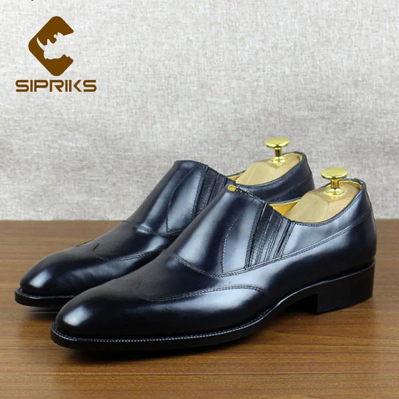 

SIPRIKS Italian Handmade Goodyear Welt Dress Shoes Mens Formal Tuxedo Leather Sole Shoes Slip On Wingtip Casual Shoes Gents Suit