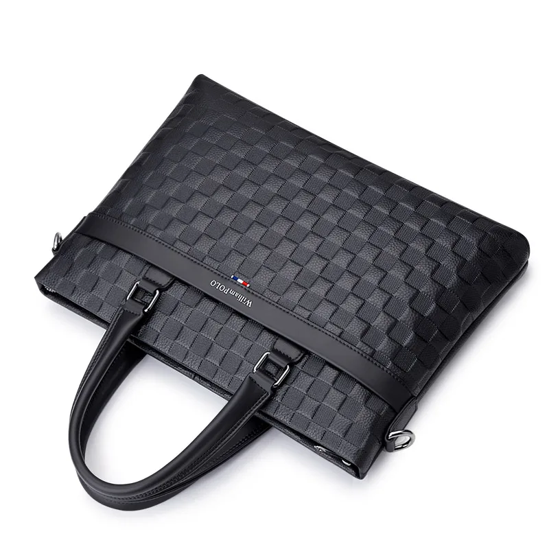 WILLIAMPOLO New briefcase men's handbags fashion plaid business casual removable strap shoulder bag computer bag