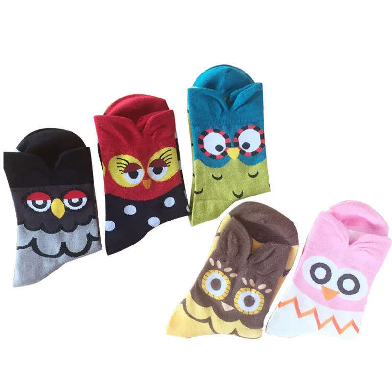 Женские носки забавный мультяшный животное сова счастливый японский Harajuku