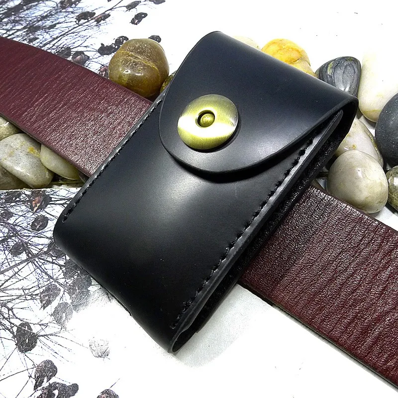 Blongk Belt Car Key Case Leather Key Bag Mini Waist Pack Key Holder Thin Belt Bags Keys Organizer for Men and Women 1652C