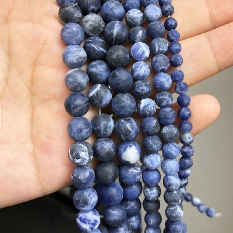 

Natural Matte Blue Sodalite Charm Round Loose Beads for Jewelry Making DIY Bracelets 4/ 6/8/10 MM