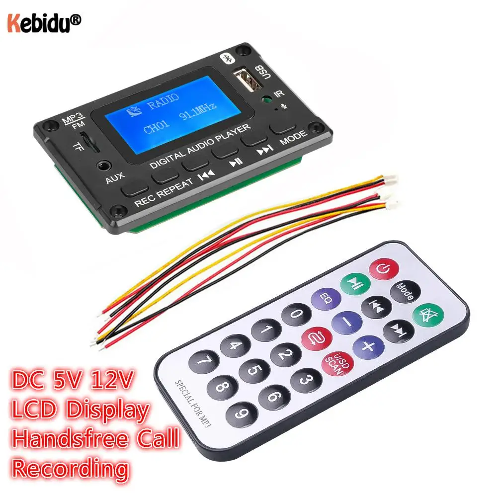 

Hands-free 5V 12V ЖК-дисплей текст MP3 декодер доска Bluetooth5.0 аудио приемник WMA, WAV декодирования Поддержка Запись радио Дисплей