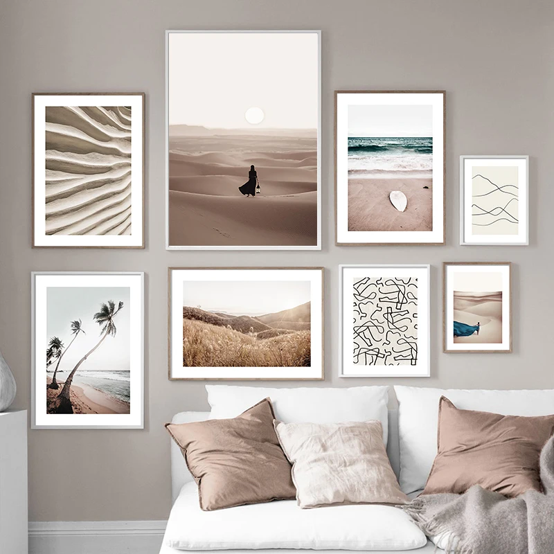 

Desert Beauty Sea Beach Landscape Abstract Lines Canvas Poster Nordic Print Painting Scandinavian Decoration Picture Home Decor
