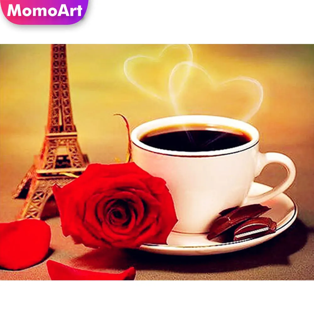 

Momoart Алмазная вышивка пейзаж искусство стены алмазная мозаика полная выкладка кофе вышивка крестиком Алмазная живопись Башня рукоделие де...