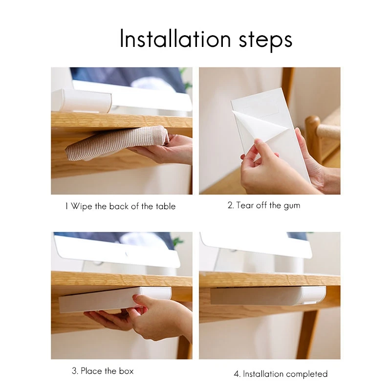 

3PCS Drawer Storage Box Paste Type Kitchen Gadgets Organizer Under the Table Storage Rack Storage Desk Pen Holder