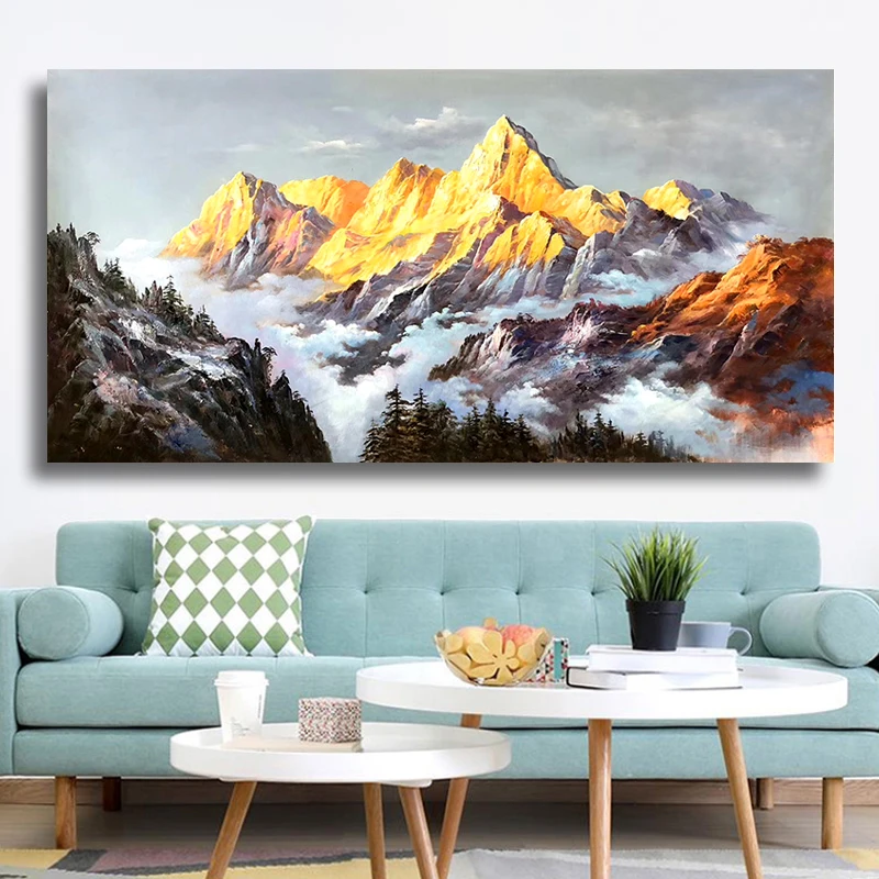 Goede 100% Hand Geschilderd Mountain Landschap Olieverfschilderij Wall Art Frameloze Foto Decoratie Voor Live Kamer Home Decor Gift