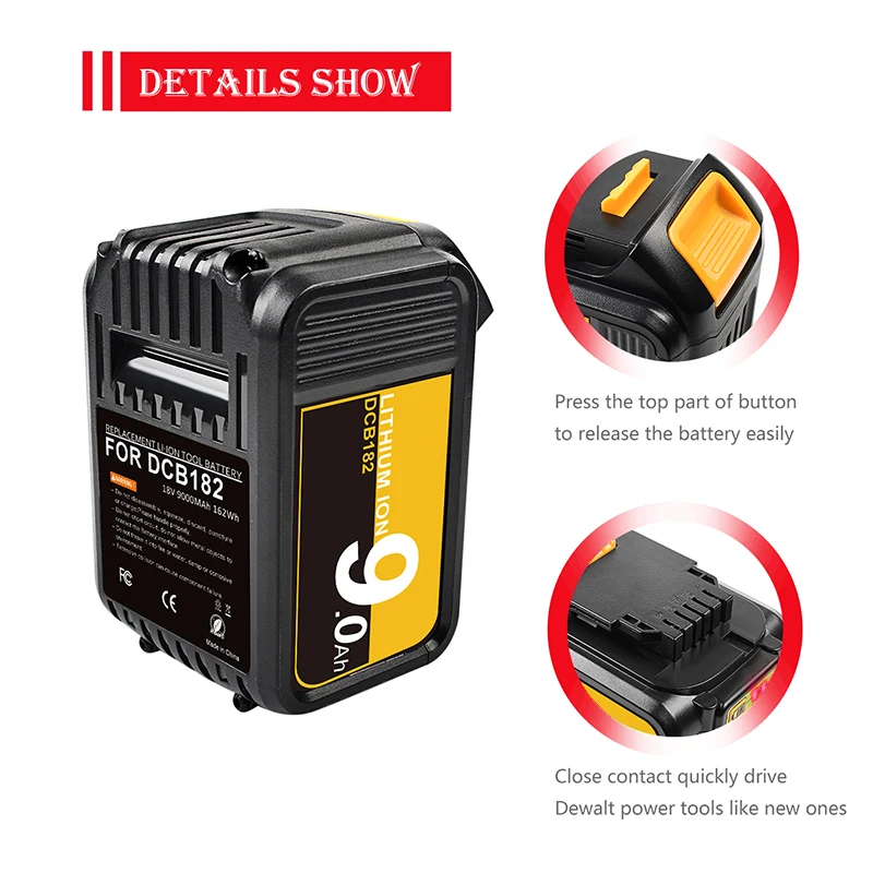 Замена аккумулятора для электроинструмента DeWalt DCB184 DCB181 DCB182 DCB200 DCD780 DCD785 DCD795 20 в 18