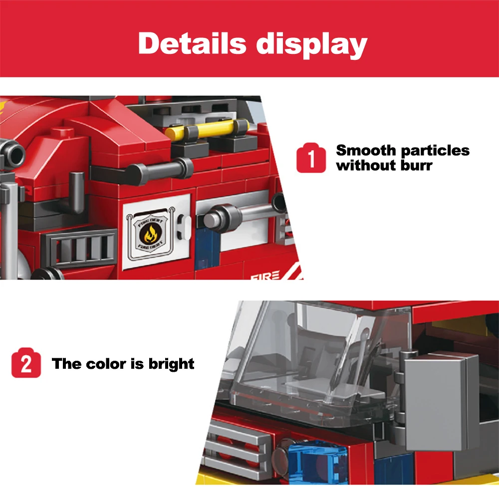 

8 in 1 city fire engine with assembled building blocks DIY small particle children's educational toys Children's block toy Cars