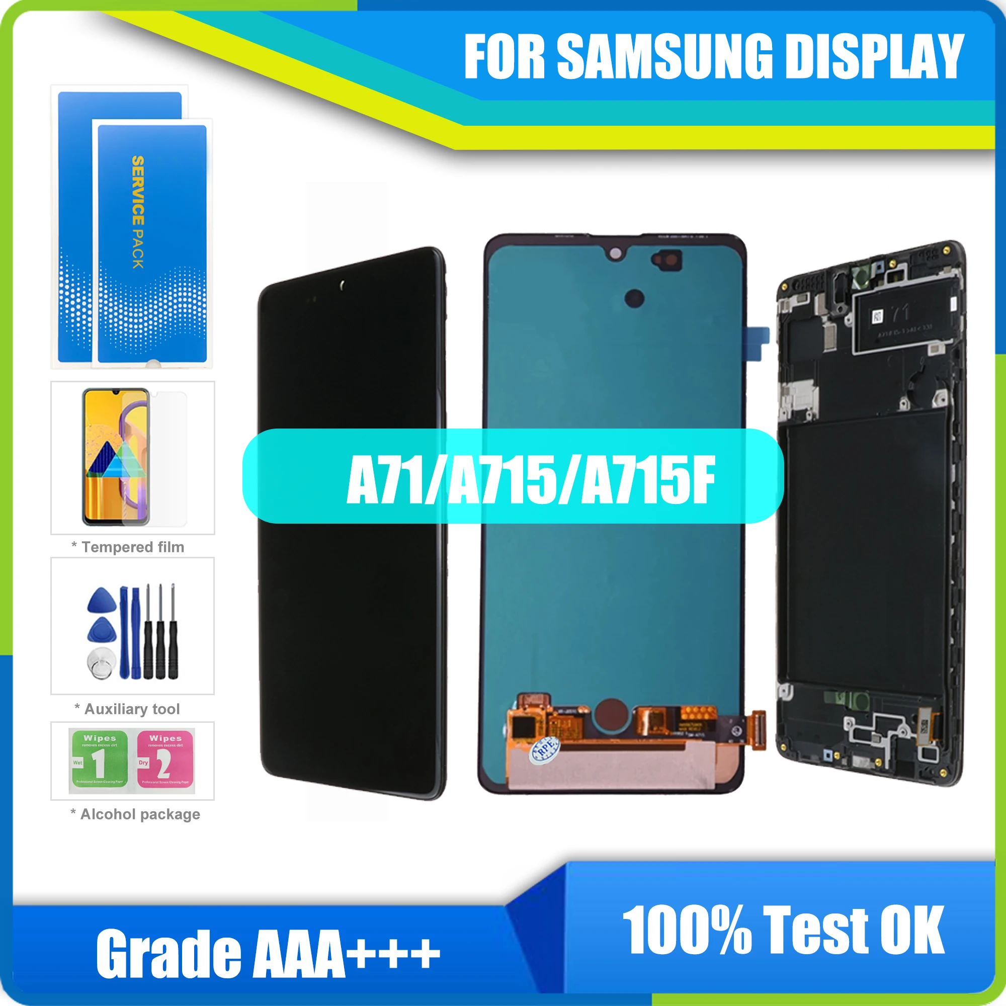 

100% Оригинальный 6,7 ''Super AMOLED ЖК-дисплей с сенсорным экраном, дигитайзер для Samsung Galaxy A71 A715 A715F A715FD, ремонтные запчасти