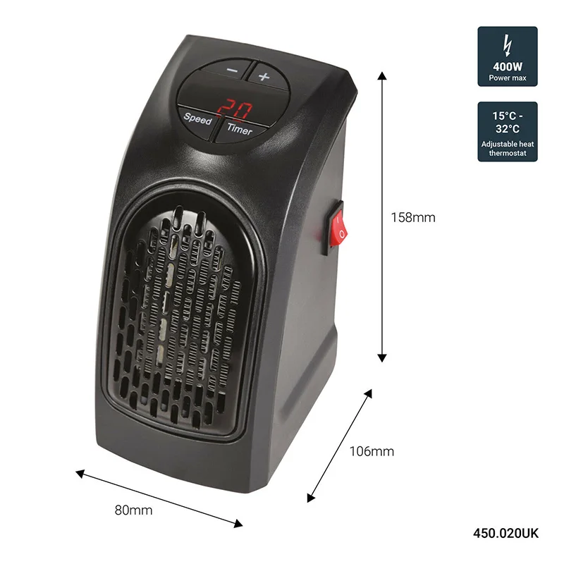 

400w Portable Mini Heater Thermostat Handy Air Heater with Remote Control Timer Fan Air Blower Stove Plug-in Quick Heater
