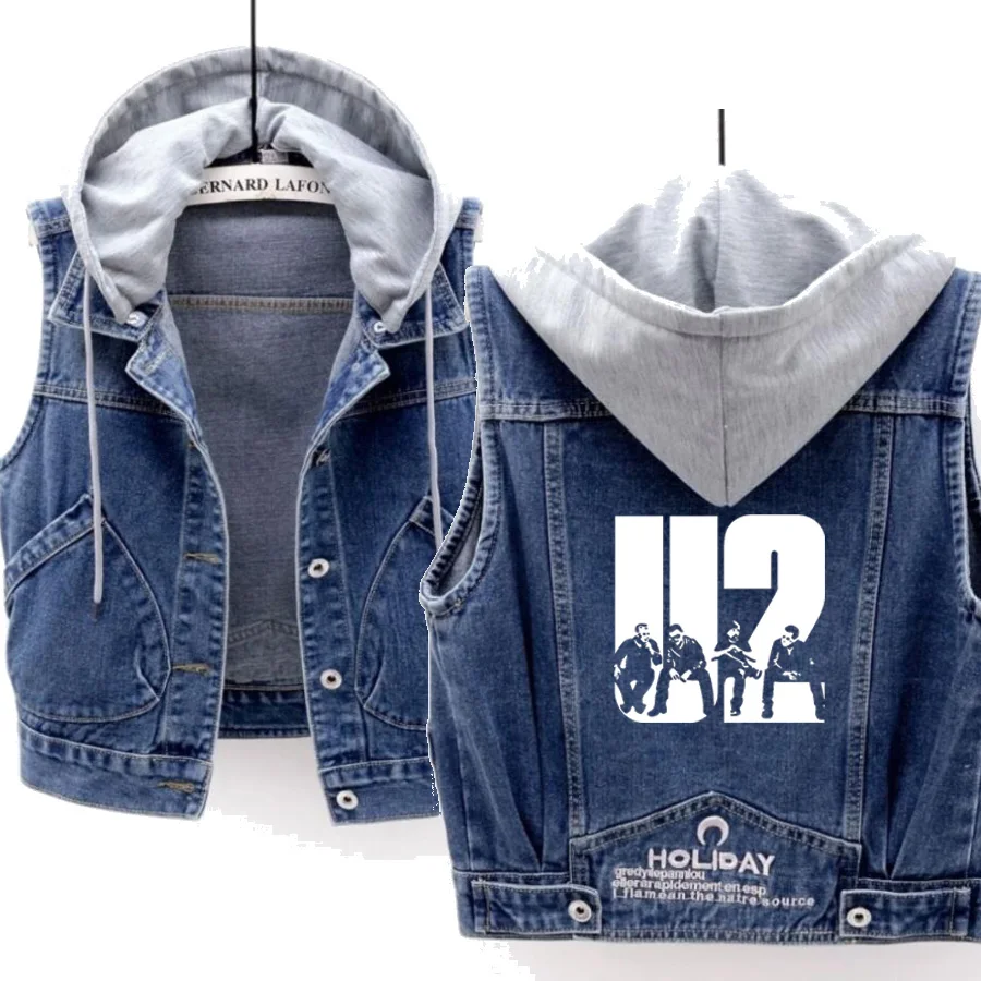 

Женский джинсовый жилет с капюшоном, со съемными боковыми карманами