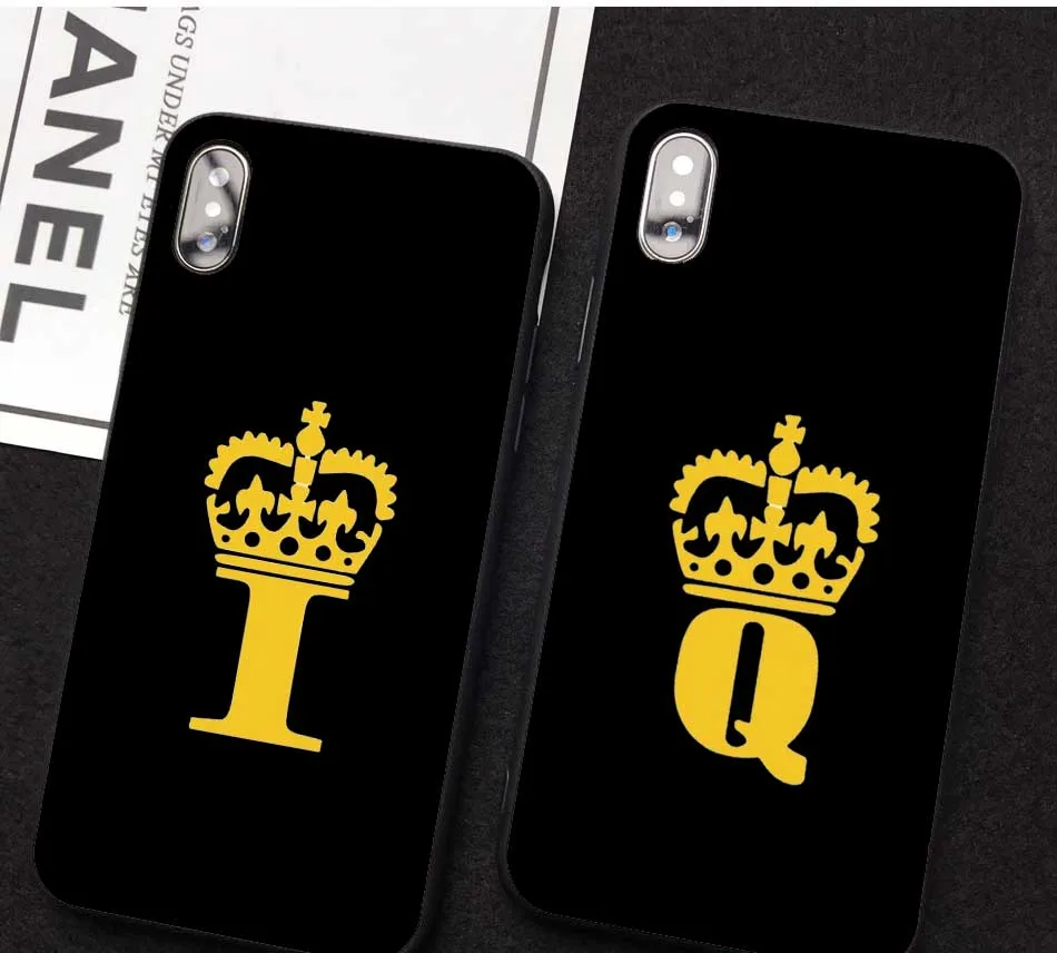 Пользовательское имя письмо монограмма черная мраморная Золотая Корона чехол