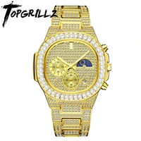 topgrillz 2020 new waterproof watch high quality top brand luxury diamond bracelet stainless steel quartz watch commercial clock