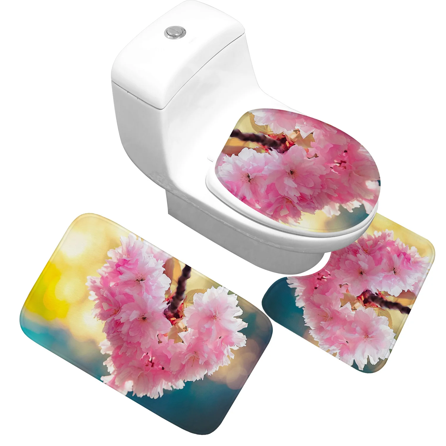 

Zeegle Flower Printed Bathroom Carpet Bath Mats Toilet Rug Absorbent Shower Rugs Carpet Floor Mats Pads Toilet Seat Cover Mat