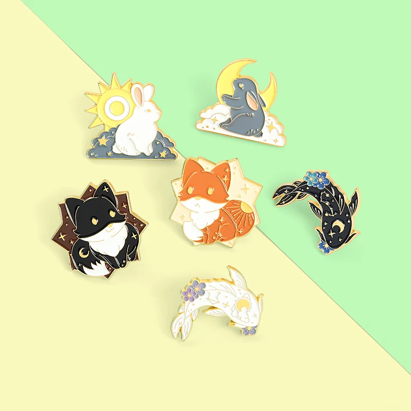 

Cartoon Animal Enamel Lapel Pins Cute Foxs Fishes Rabbits Brooches Backpack Badge Gifts for Women Men Custom Jewelry