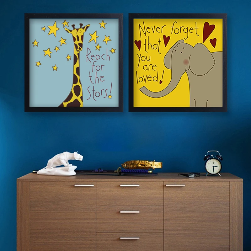 Животное Детская Wall Art Картина Мультяшные Лев обезьяна слона жирафа и холст с